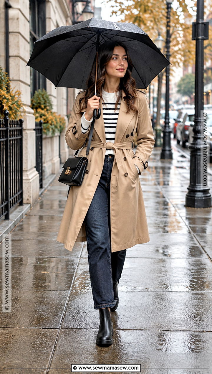 Fall Rain Trench Coat And Jeans Outfit - 20 Fall Rain Outfit Ideas
