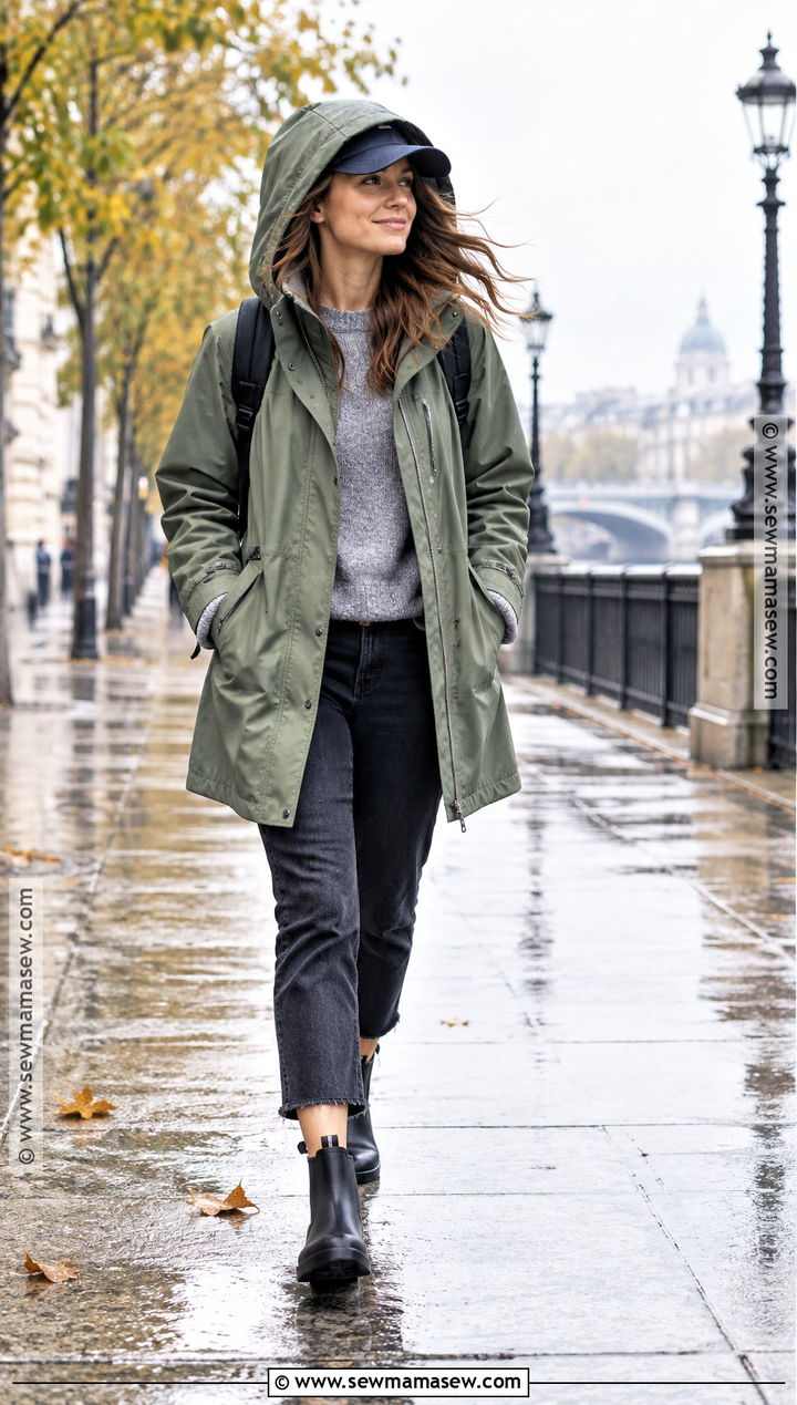 Fall Rainy Day Baseball Cap And Anorak Outfit - 25 rainy day outfit fall ideas