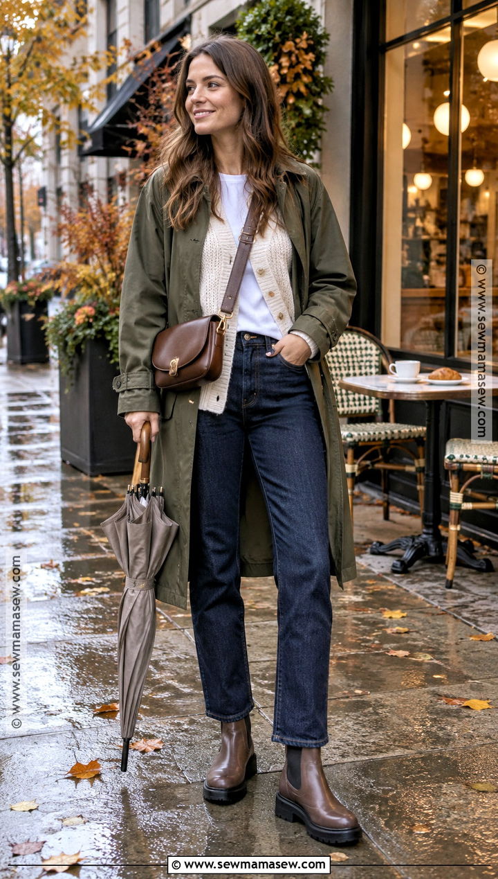 Fall Rainy Day Cardigan And Straight Jeans Outfit - 25 fall rainy day outfits