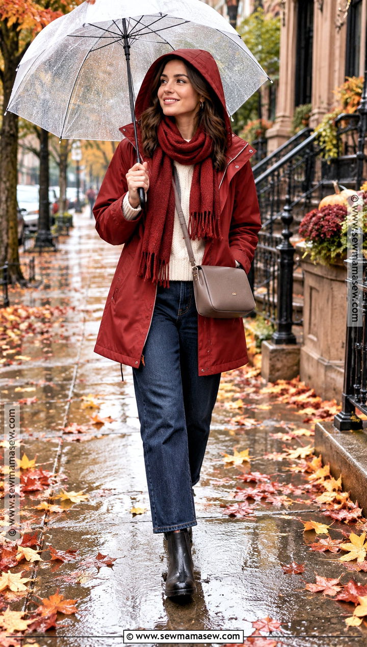 Fall Rainy Day Colorful Raincoat And Dark Denim Outfit - 25 fall rainy day outfits