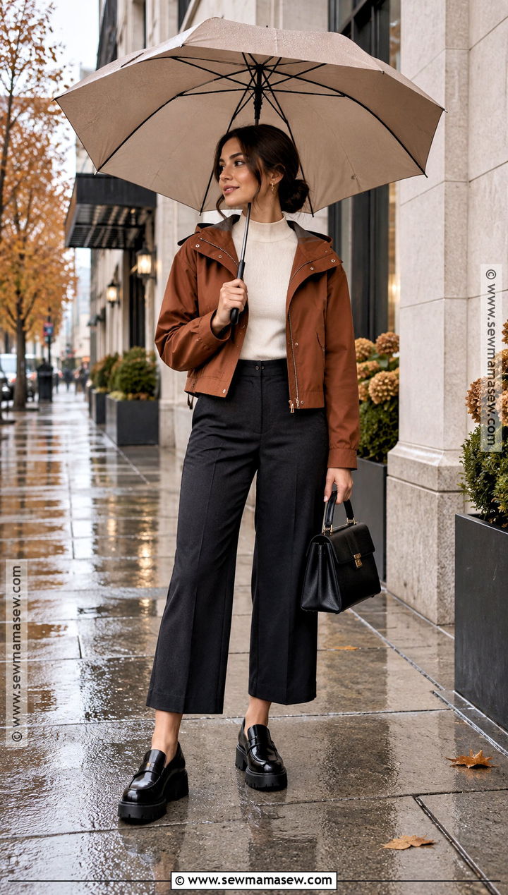 Fall Rainy Day Cropped Jacket Outfit - 15 fall raining day outfit ideas
