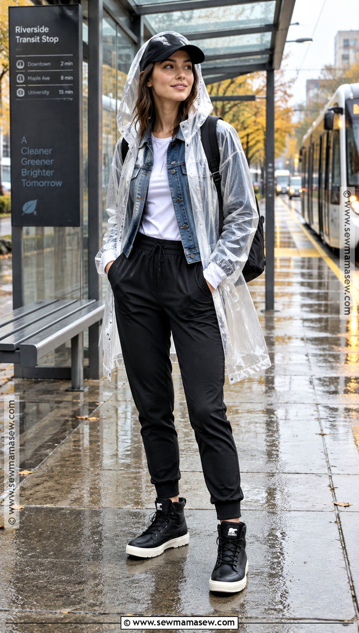 Fall Rainy Day Denim Jacket And Joggers Outfit - 25 fall rainy day outfits