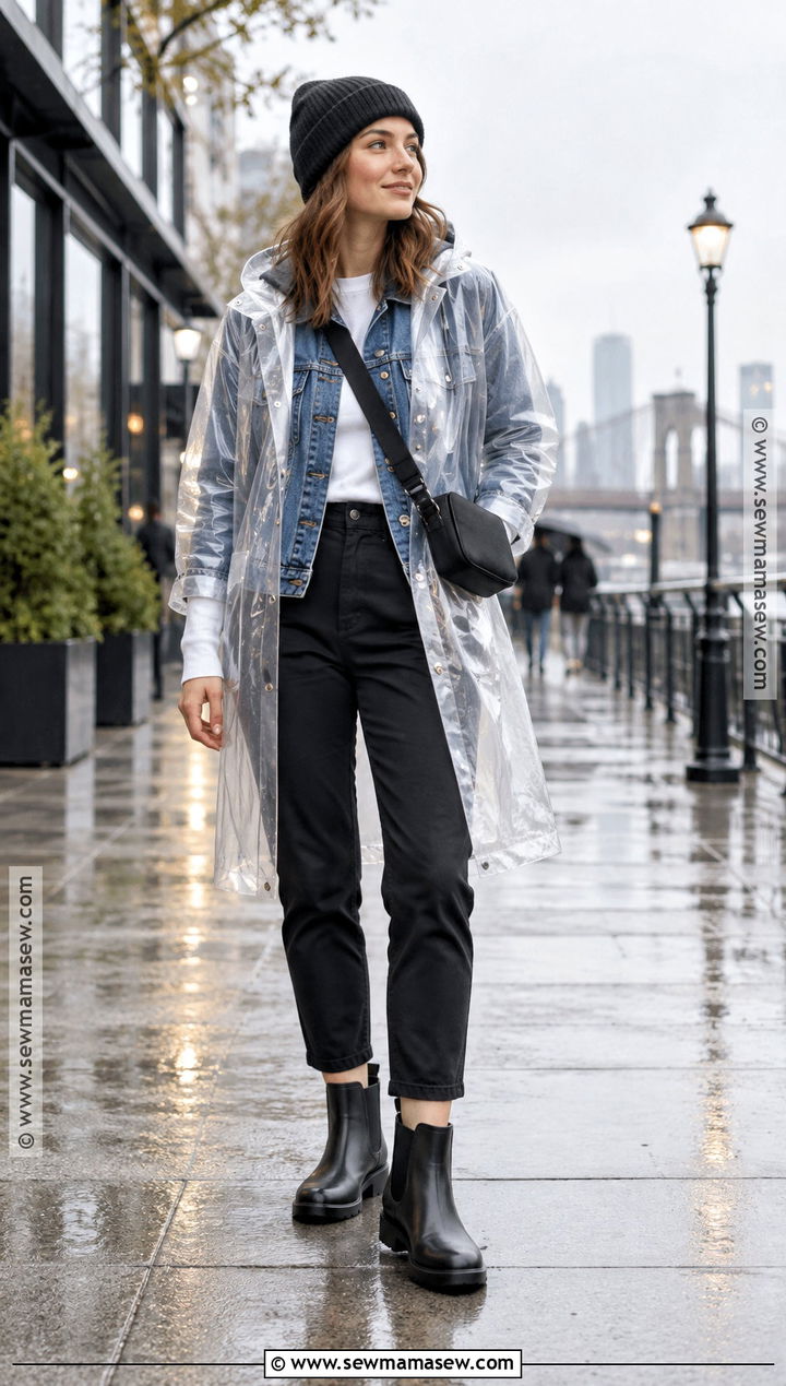 Fall Rainy Day Denim Jacket And Raincoat Outfit - 25 rainy day outfit fall ideas