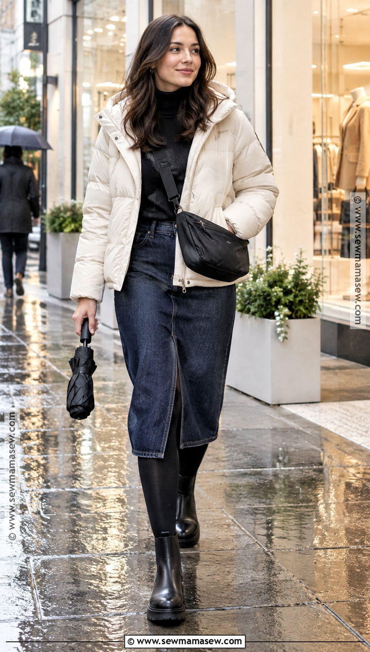 Fall Rainy Day Denim Skirt Outfit - 15 fall outfits women rainy day