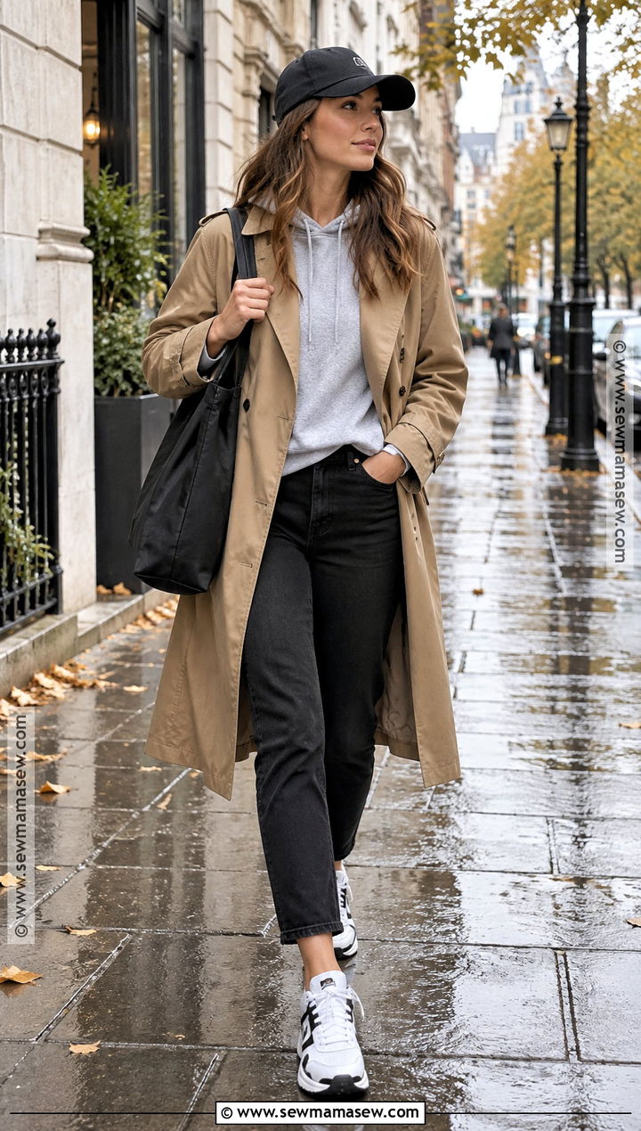 Fall Rainy Day Hoodie And Trench Coat Outfit - 25 rainy day outfit fall ideas