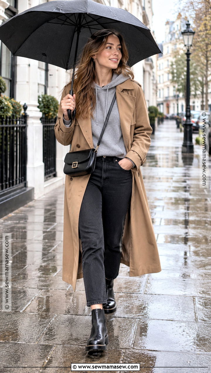 Fall Rainy Day Hoodie And Trench Coat Outfit - 25 fall rainy day outfits