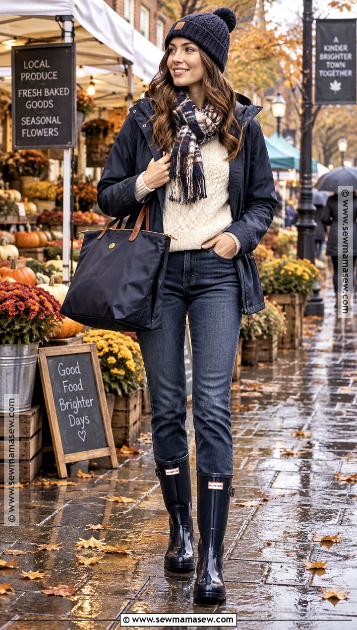 Fall Rainy Day Jeans And Rain Boots Outfit - 20 cute rainy day outfit fall ideas