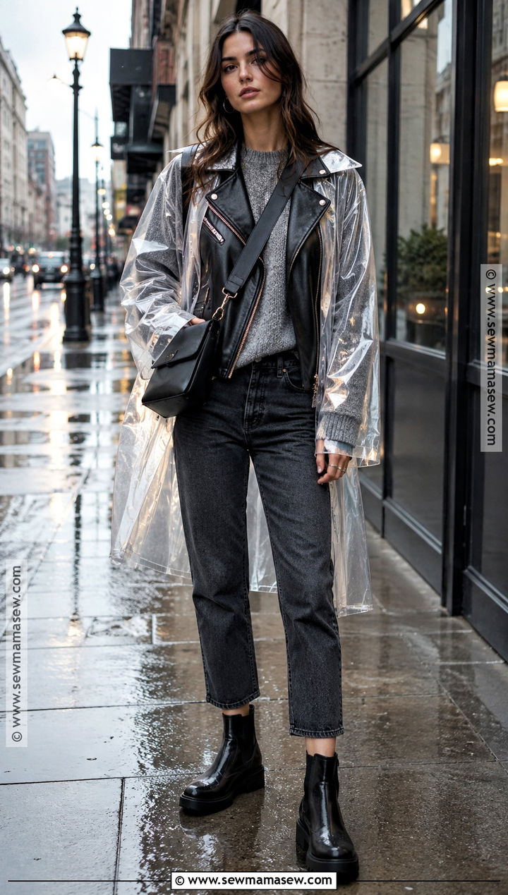 Fall Rainy Day Leather Jacket And Rain Boots Outfit - 25 rainy day outfit fall ideas