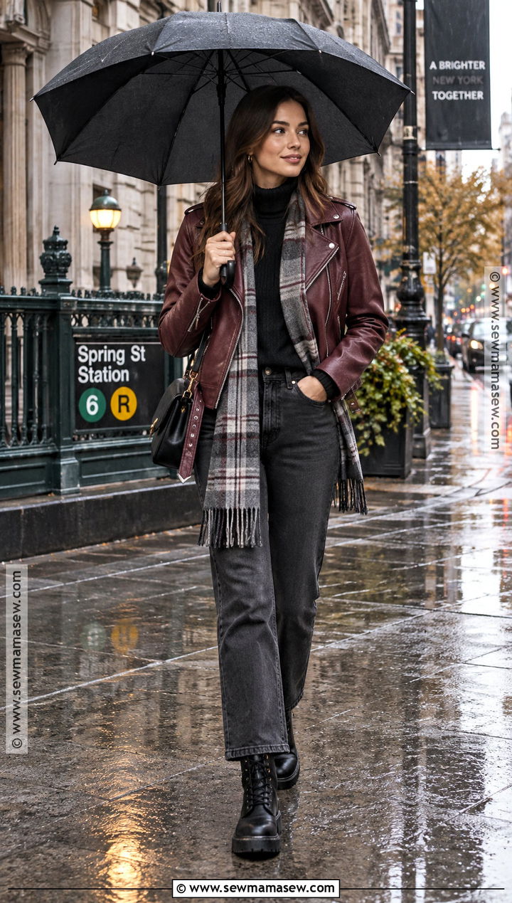 Fall Rainy Day Leather Jacket Outfit - 20 cute rainy day outfit fall ideas