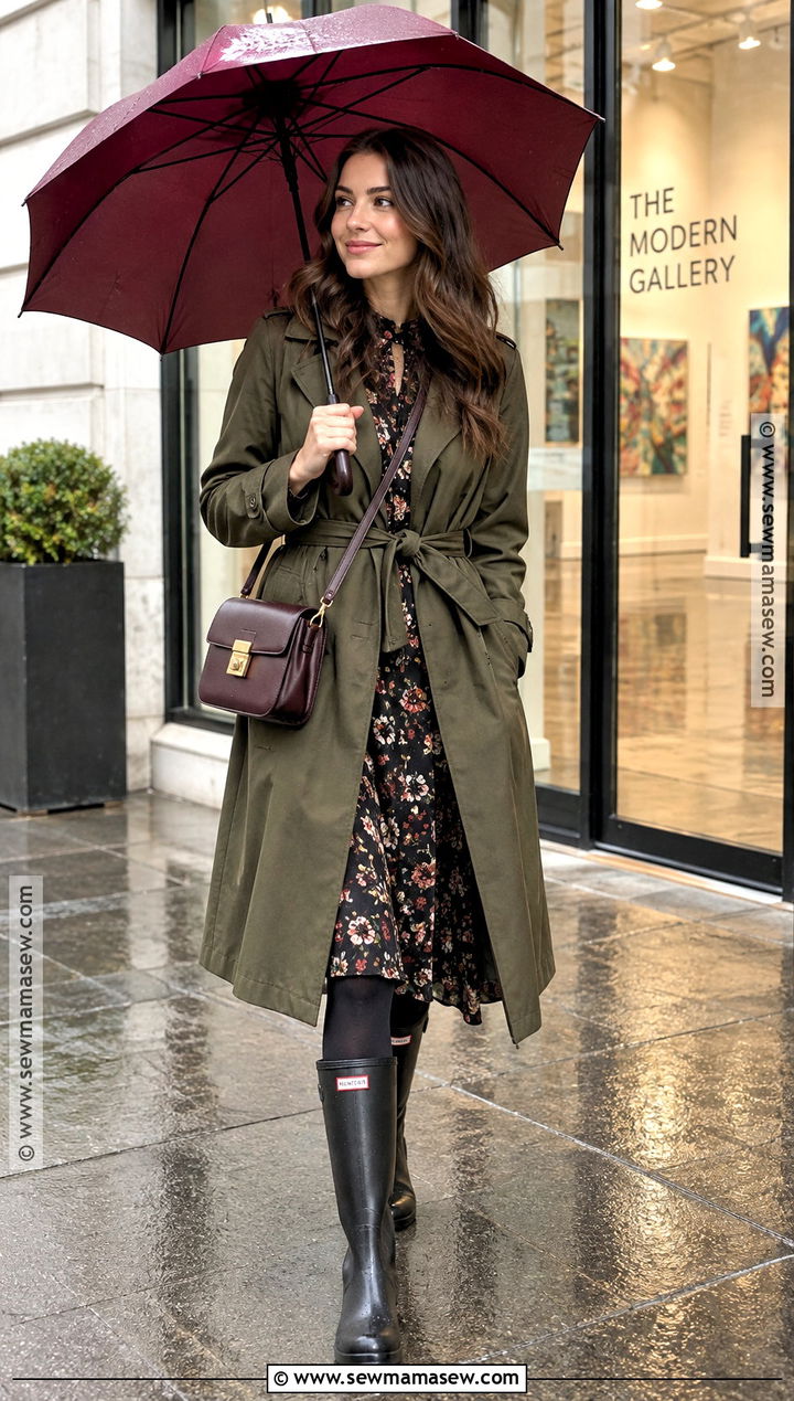 Fall Rainy Day Midi Dress Outfit - 20 cute rainy day outfit fall ideas