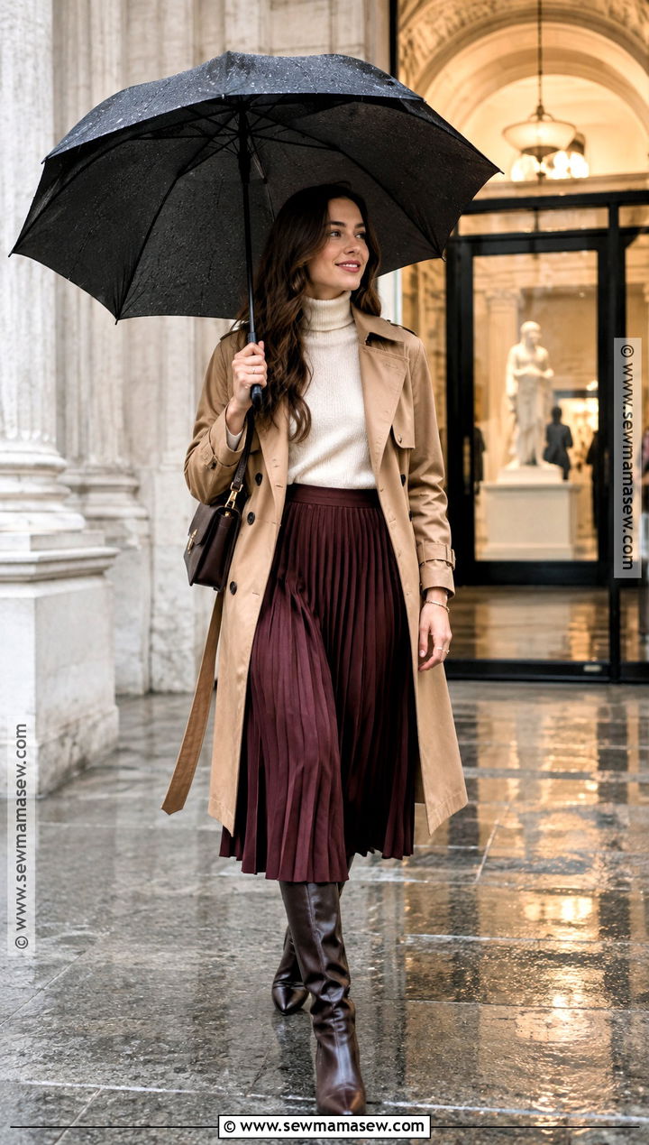 Fall Rainy Day Midi Skirt Outfit - 15 fall raining day outfit ideas