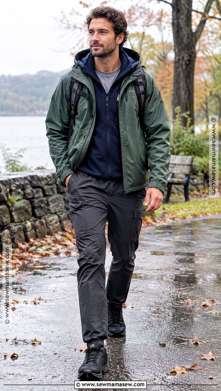 Fall Rainy Day Outfit With Shell Jacket and Utility Pants - 15 mens fall outdoor outfits