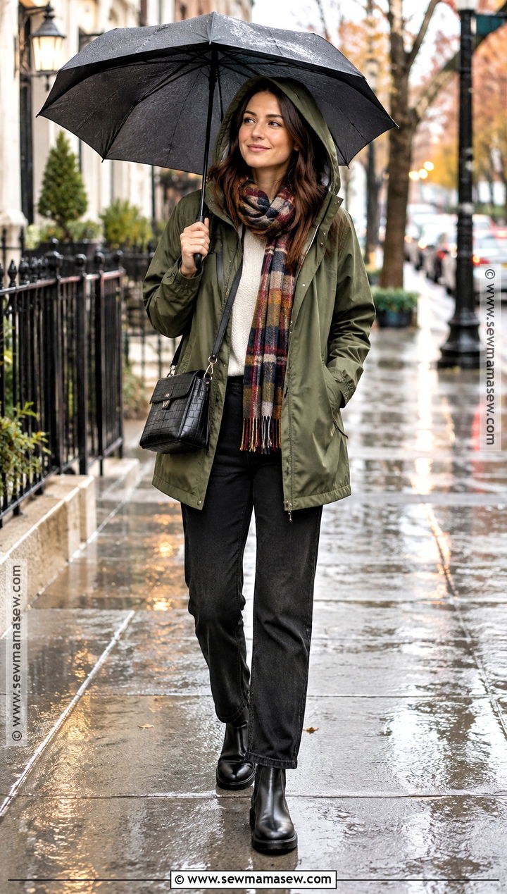 Fall Rainy Day Outfit With Waterproof Jacket - 20 fall packing list outfits