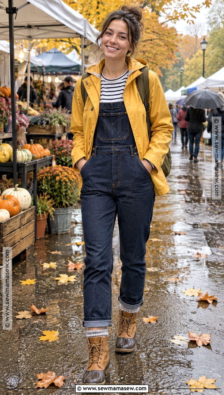 Fall Rainy Day Overalls Outfit - 20 cute rainy day outfit fall ideas