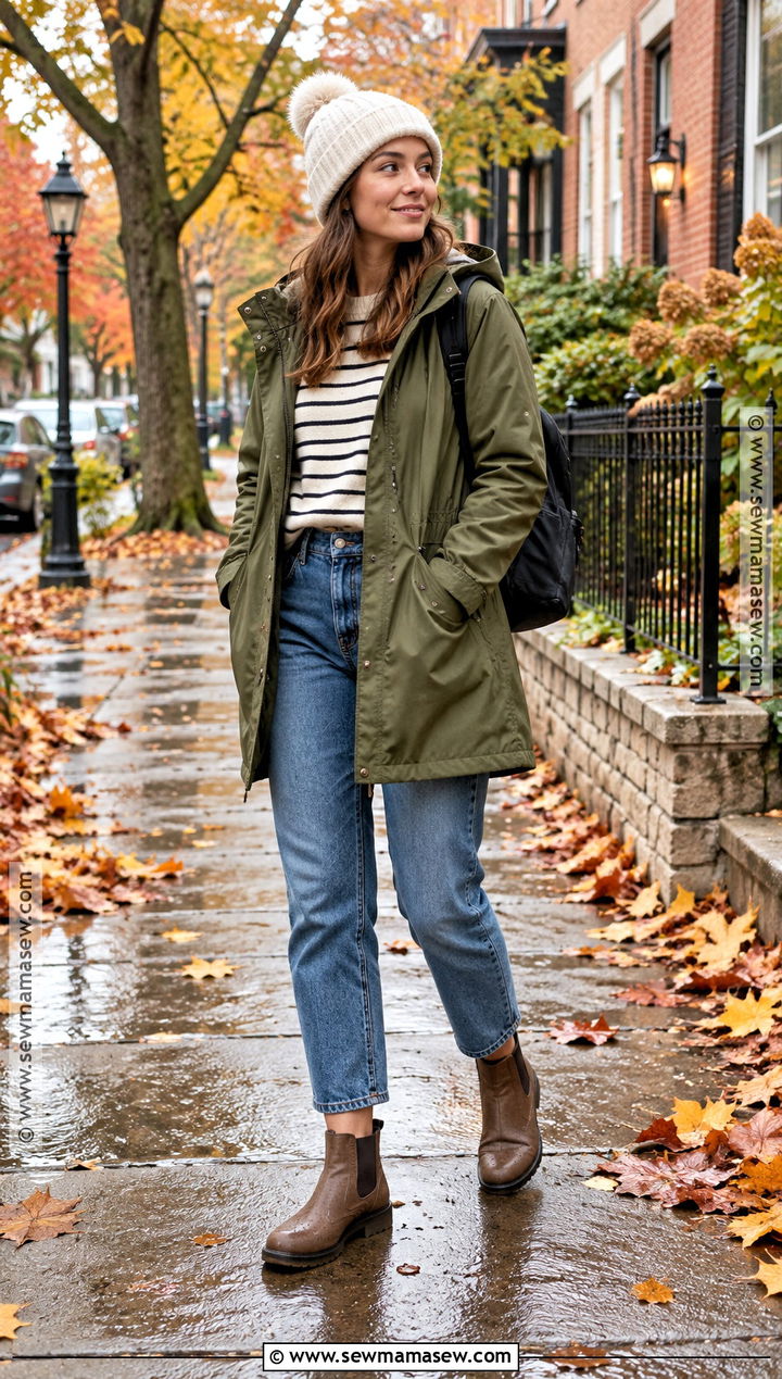 Fall Rainy Day Parka And Mom Jeans Outfit - 25 fall rainy day outfits