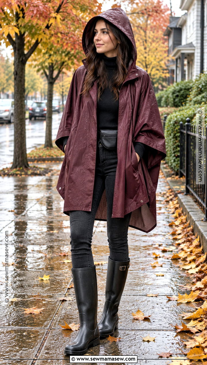 Fall Rainy Day Poncho And Skinny Jeans Outfit - 25 fall rainy day outfits