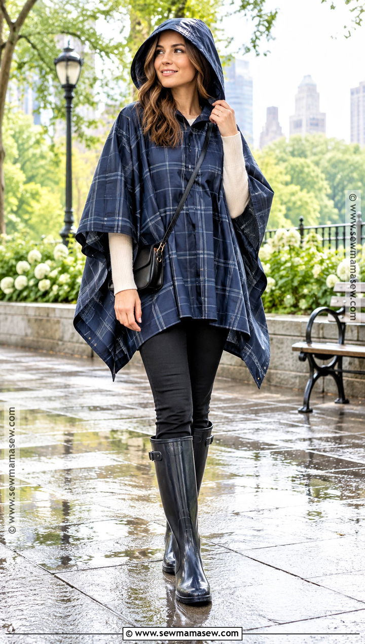 Fall Rainy Day Poncho And Slim Pants Outfit - 25 rainy day outfit fall ideas