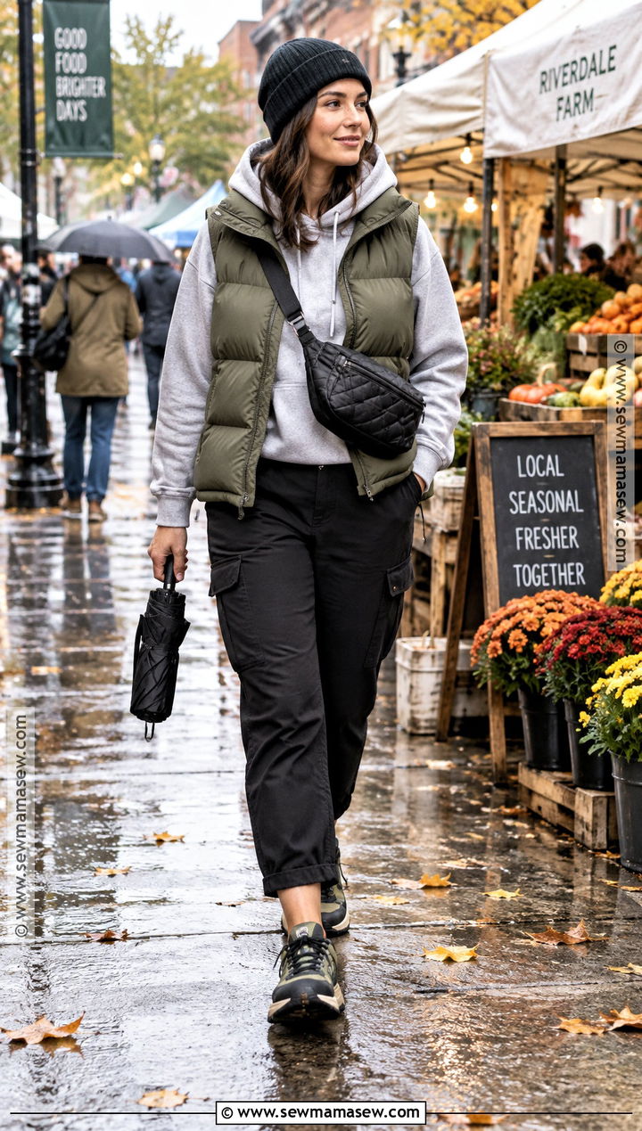 Fall Rainy Day Puffer Vest And Hoodie Outfit - 25 fall rainy day outfits
