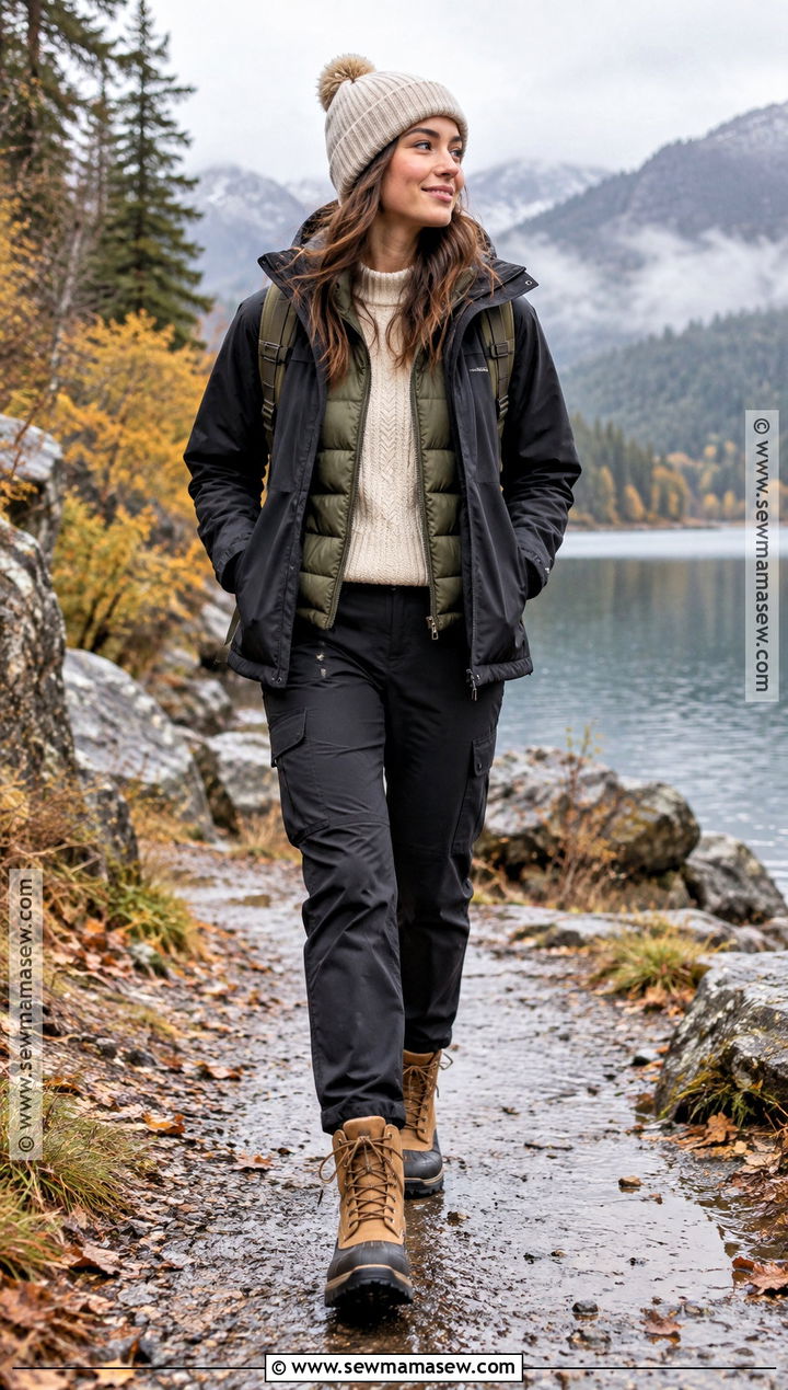 Fall Rainy Day Puffer Vest And Waterproof Boots Outfit - 25 rainy day outfit fall ideas