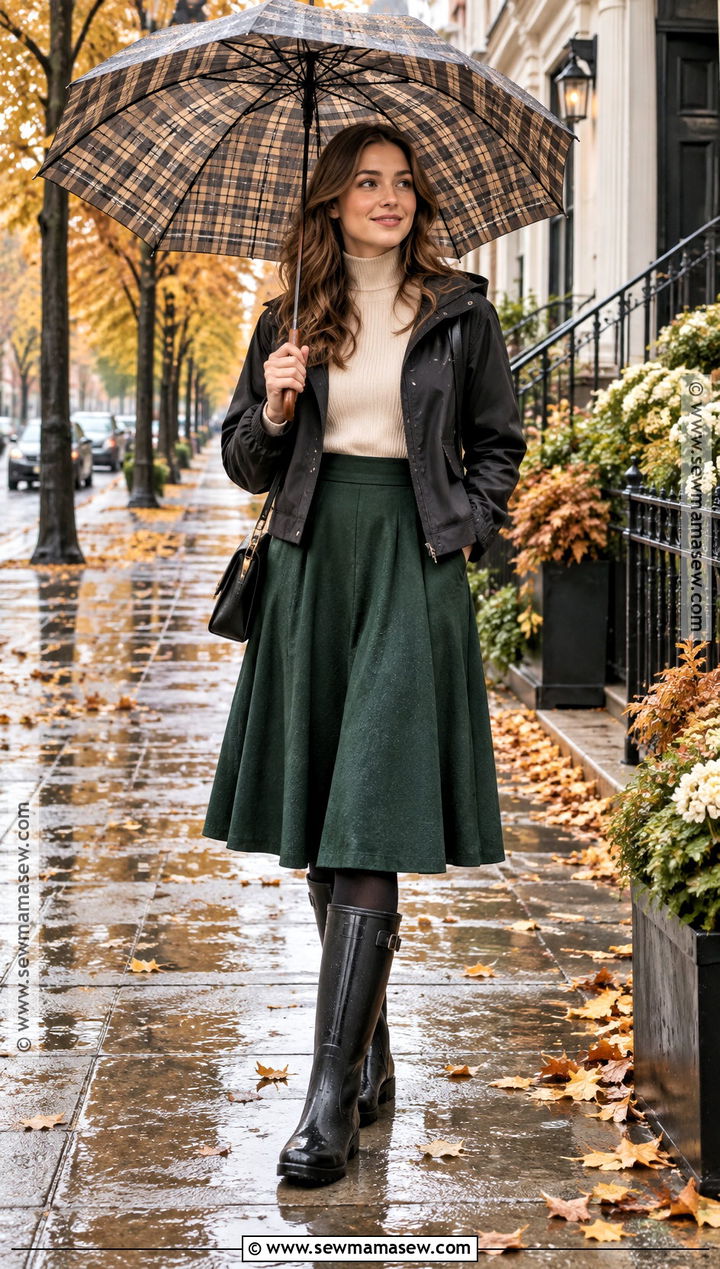 Fall Rainy Day Sweater And Midi Skirt Outfit - 25 rainy day outfit fall ideas