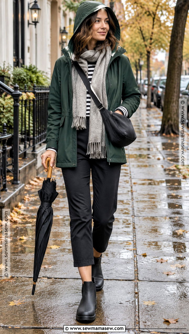 Fall Rainy Day Travel Outfit With Waterproof Jacket - 20 Fall Travel Outfits for Women