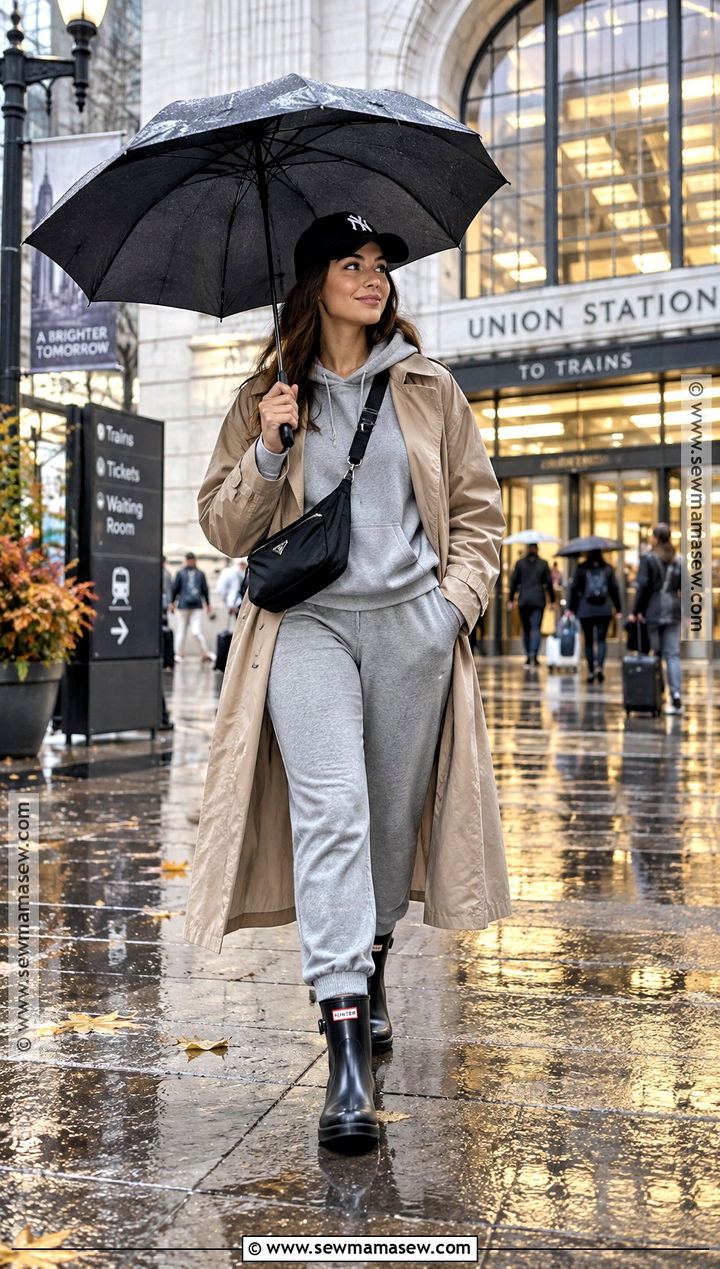 Fall Rainy Day Trench Coat And Sweatsuit Outfit - 25 fall rainy day outfits