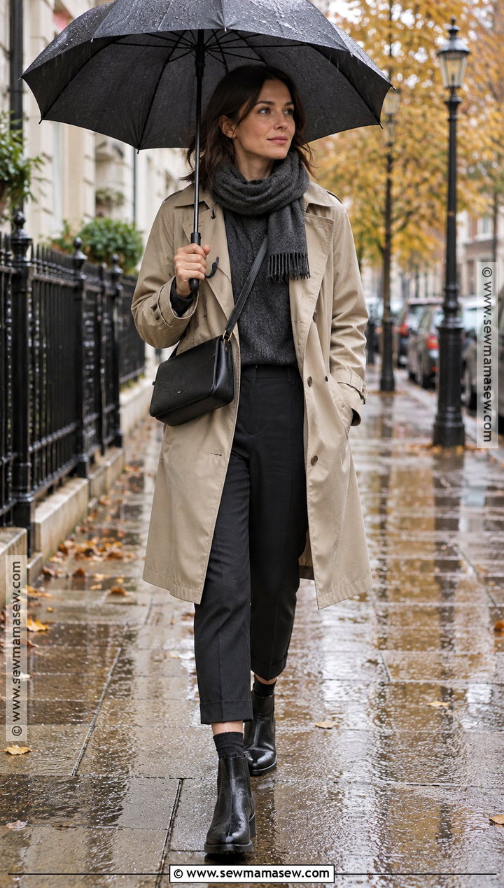 Fall Rainy Vacation Outfit With Waterproof Trench - 20 Vacation Fall Outfits