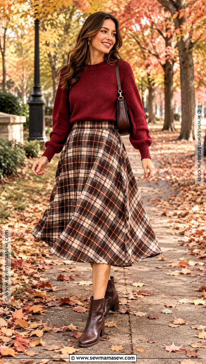 Fall Red Sweater And Plaid Skirt Photoshoot - 20 fall fashion photoshoot ideas