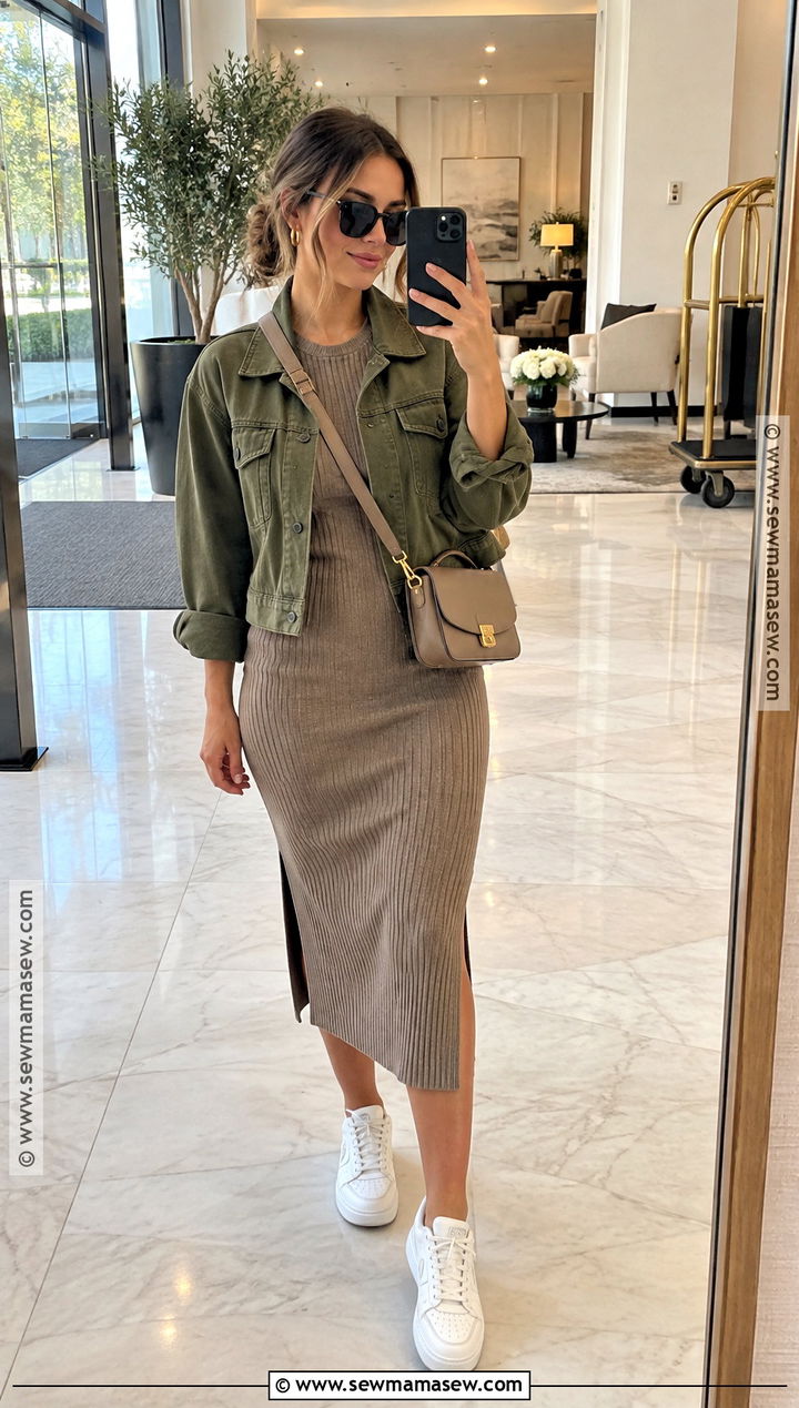 Fall Ribbed Midi Dress With Sneakers - 20 Womens Fall Dresses