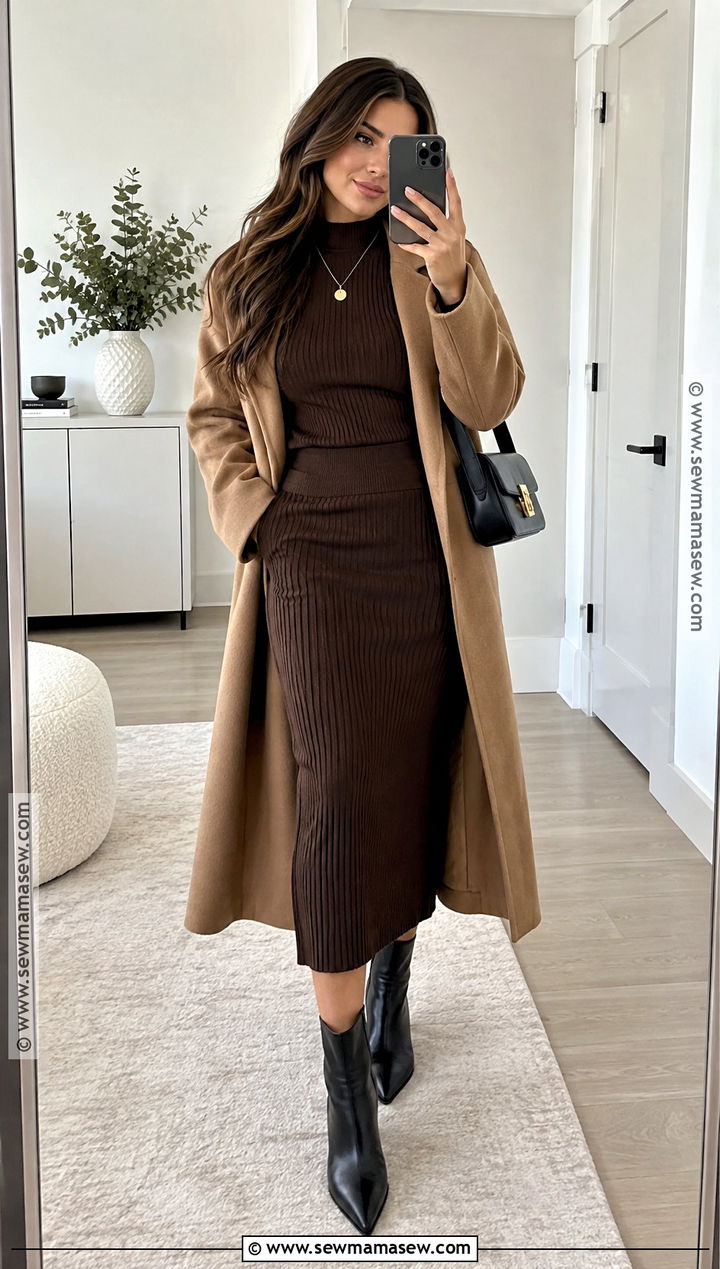 Fall Ribbed Skirt Set With Ankle Boots - 20 Fall Sets Outfit