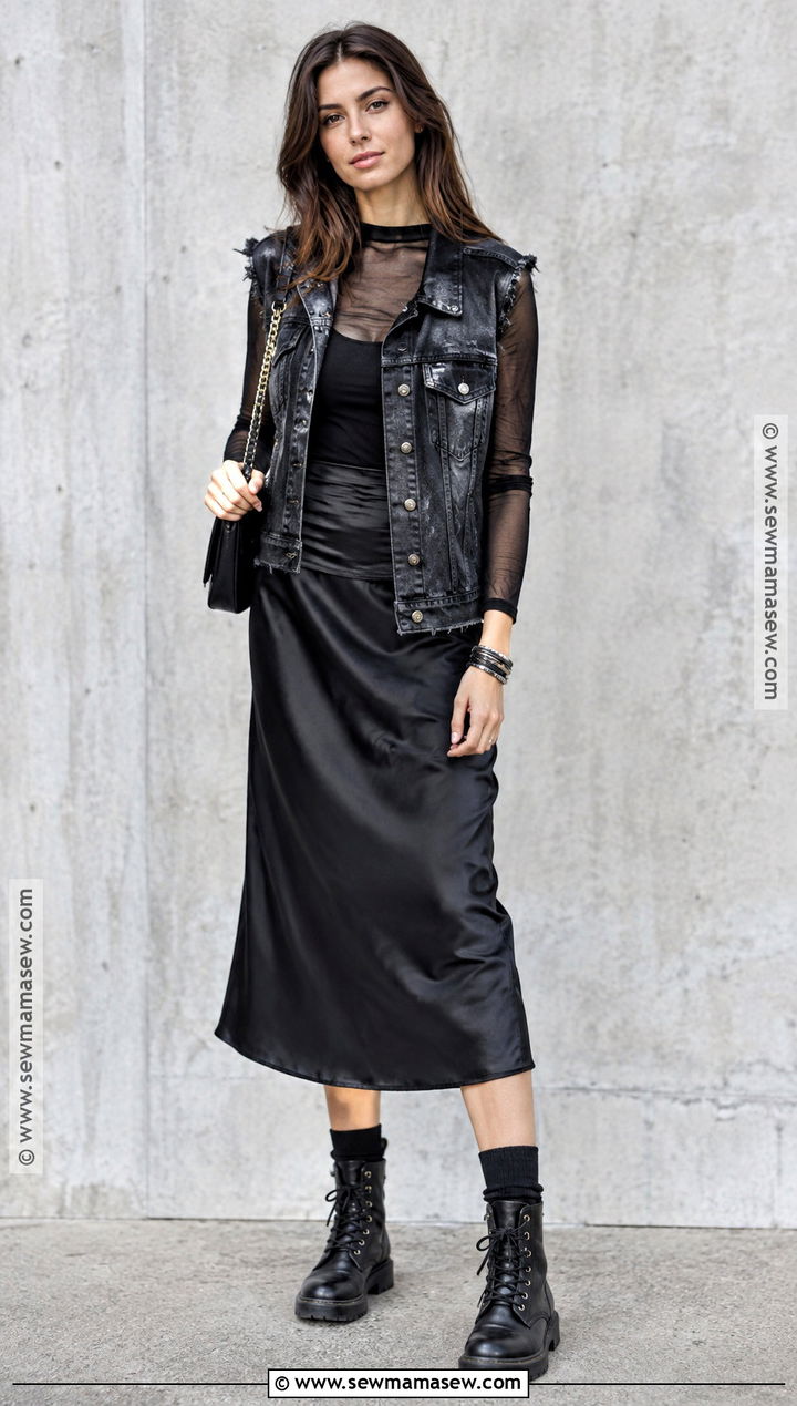 Fall Rocker Outfit With Denim Vest And Mesh Top - 15 fall rocker outfits