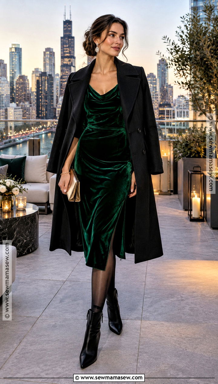 Fall Rooftop Outfit With Velvet Dress - 15 fall rooftop outfit ideas