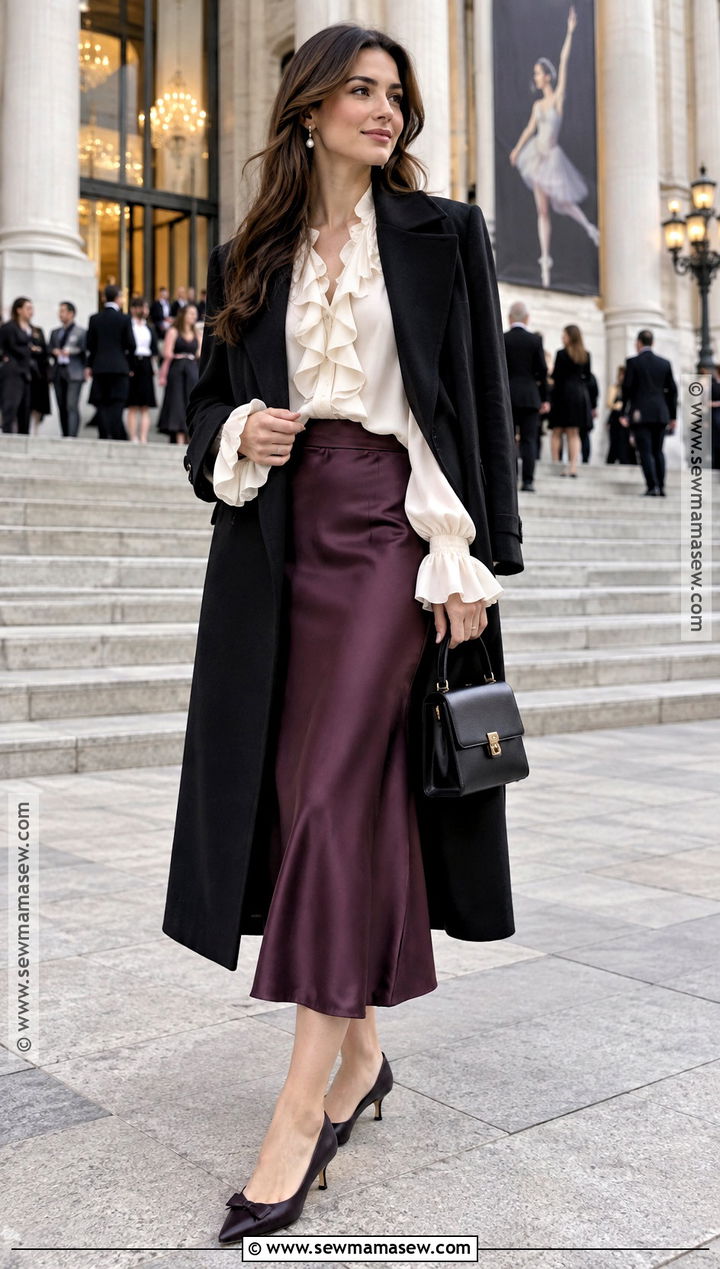 Fall Ruffle Blouse And Slip Skirt Outfit - 20 fall outfits for date night