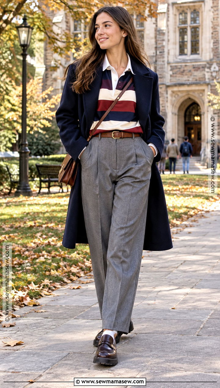 Fall Rugby Shirt And Tailored Pants Outfit - 20 fall style inspiration ideas