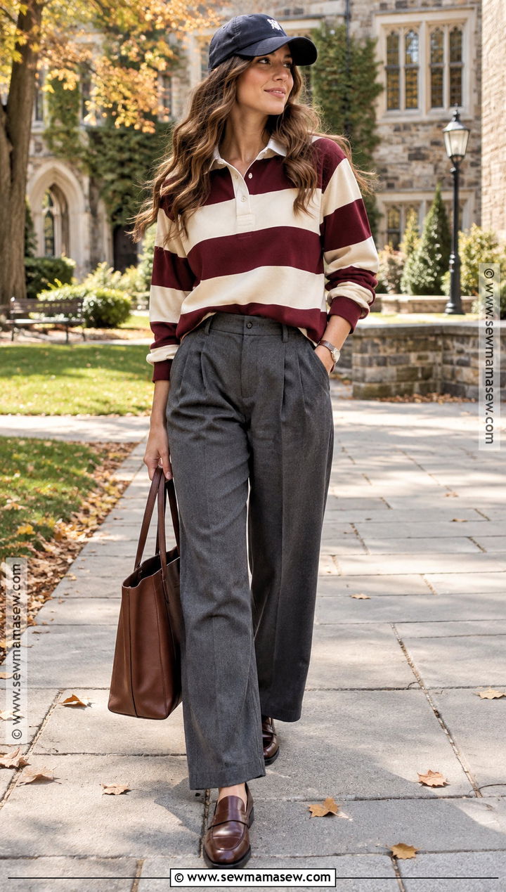 Fall Rugby Shirt With Pleated Trousers - 15 fall fits aesthetic 2026
