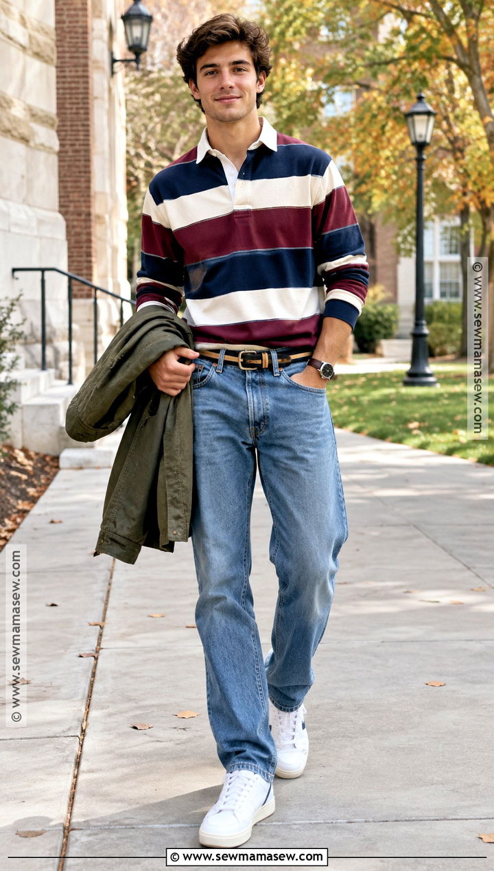 Fall Rugby Shirt With Relaxed Jeans - 20 fall mens outfits casual