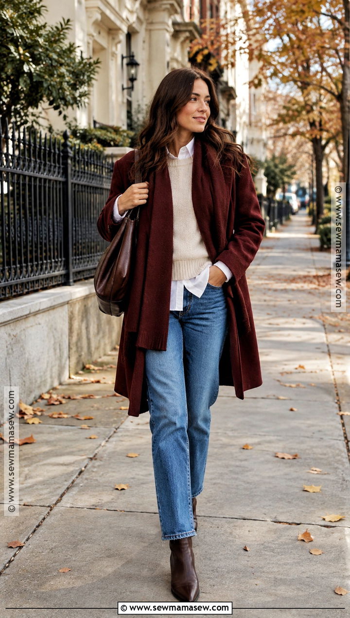 Fall Scarf Coat And Jeans Outfit - 25 fall fashion trends
