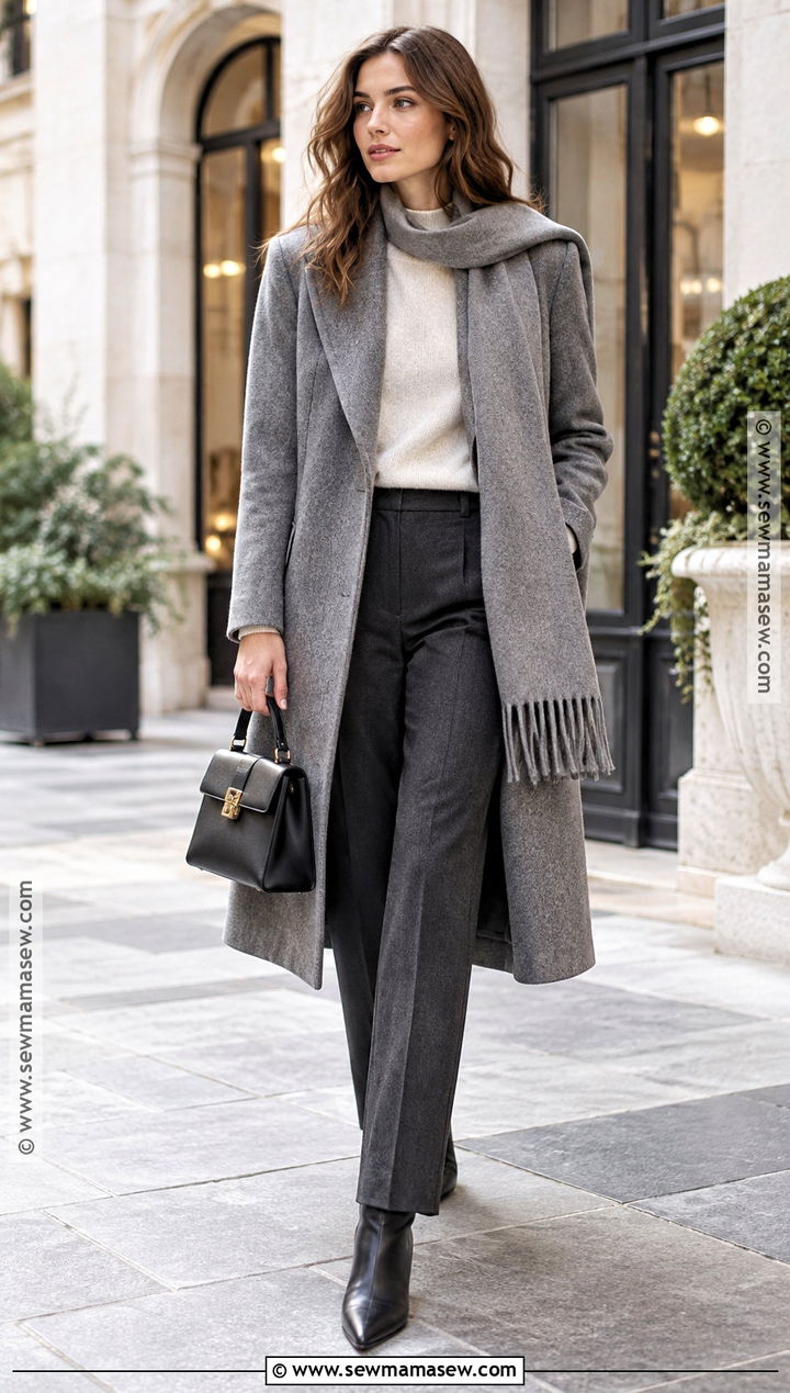 Fall Scarf Coat And Straight Pants Outfit - 20 fall fits for women