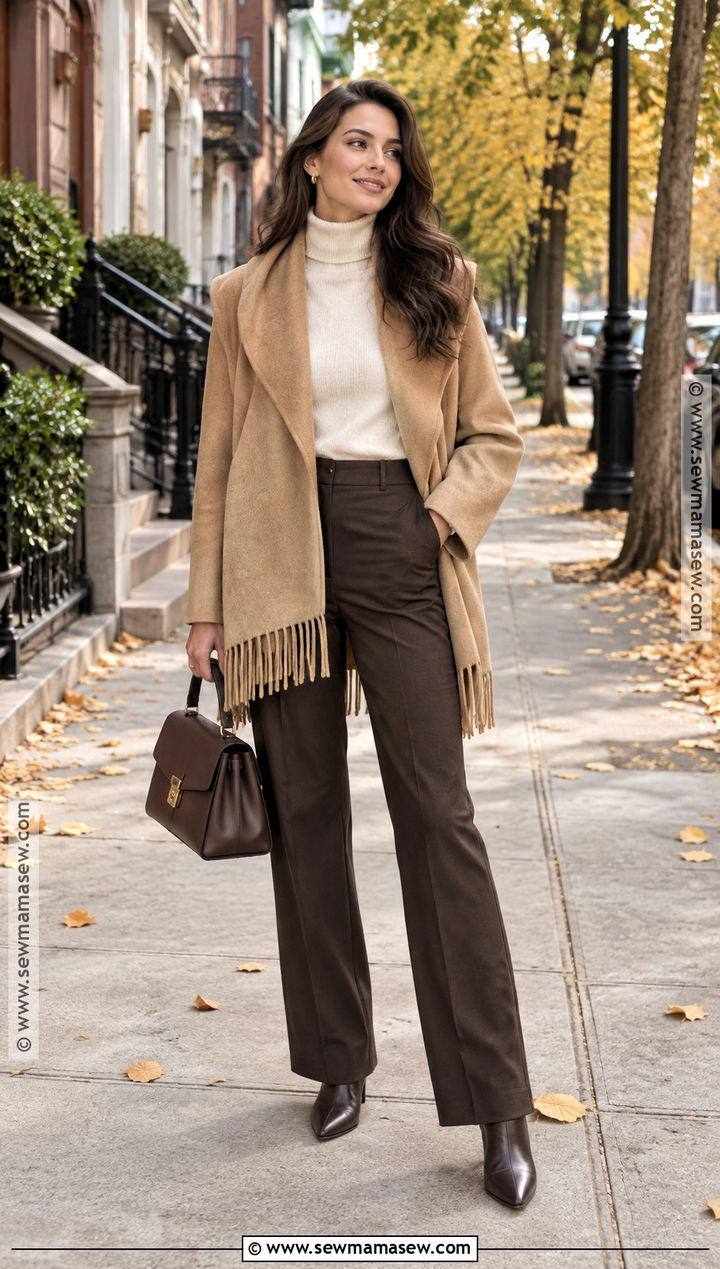 Fall Scarf Jacket And Straight Pants Outfit - 30 fall fashion ideas