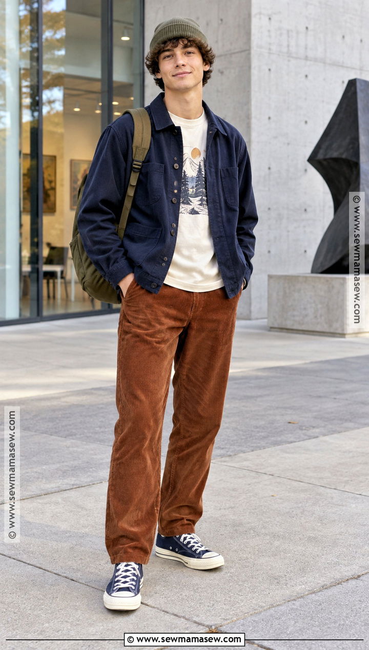 Fall School Outfit With Chore Jacket And Corduroy Pants - 15 fit inspo for school outfits fall