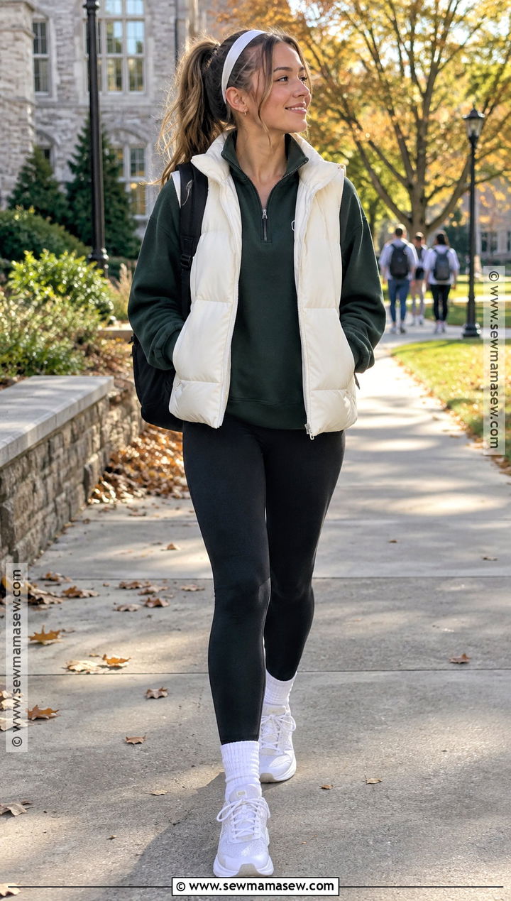 Fall School Outfit With Quarter Zip And Leggings - 15 fit inspo for school outfits fall