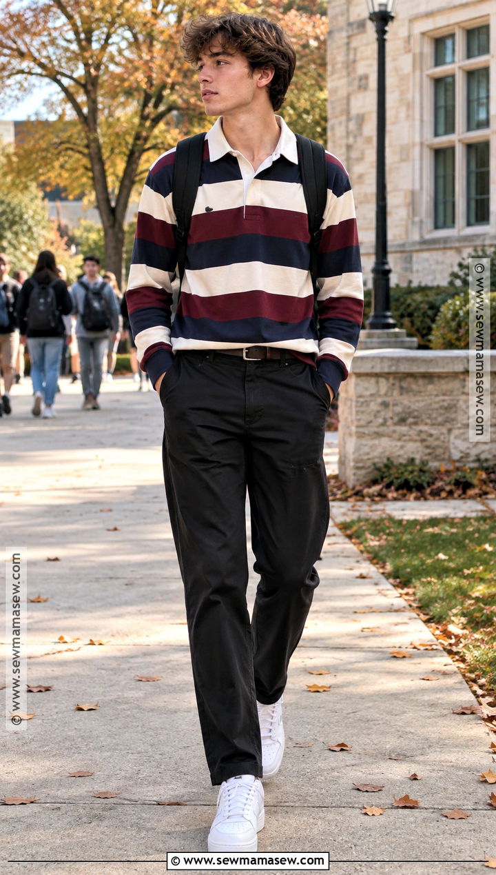 Fall School Uniform With Rugby Shirt And Straight Pants - 15 fall school uniform inspiration ideas