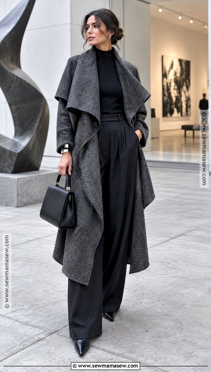 Fall Sculptural Coat And Wide Leg Trousers - 15 Fall Outfits High Fashion