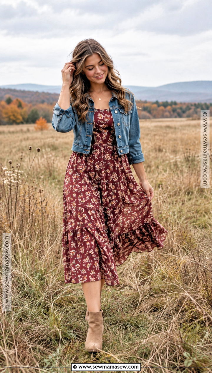 Fall Senior Picture Floral Midi Dress And Boots Outfit - 15 fall senior pic outfit ideas
