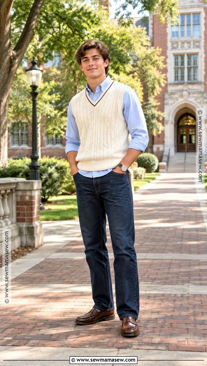 Fall Senior Picture Knit Vest And Button Down Outfit - 15 fall senior pic outfit ideas