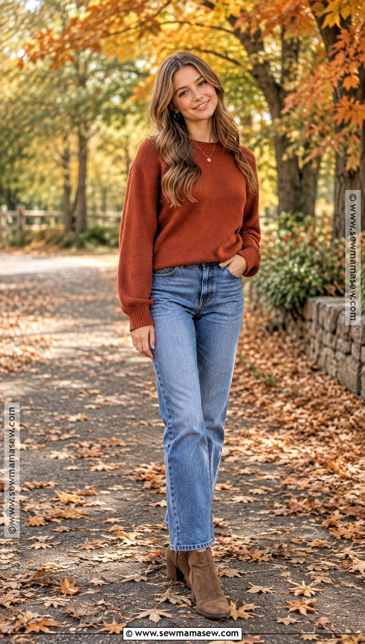 Fall Senior Picture Sweater And Straight Leg Jeans Outfit - 15 fall senior pic outfit ideas