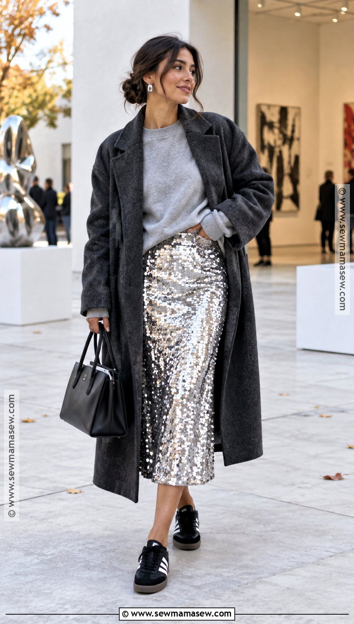 Fall Sequin Skirt And Sweatshirt Outfit - 25 fashion killa fall ideas