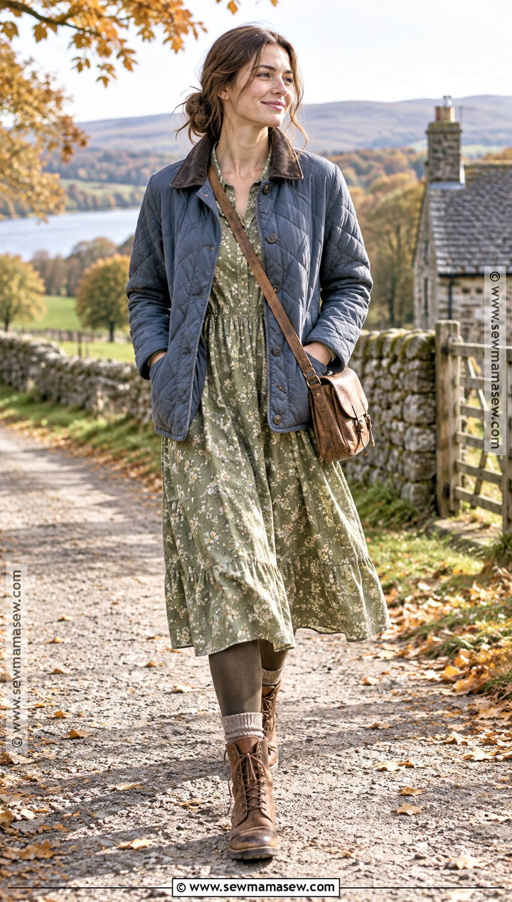 Fall Shabby Chic Cotton Dress With Quilted Jacket - 15 fall shabby chic outfits