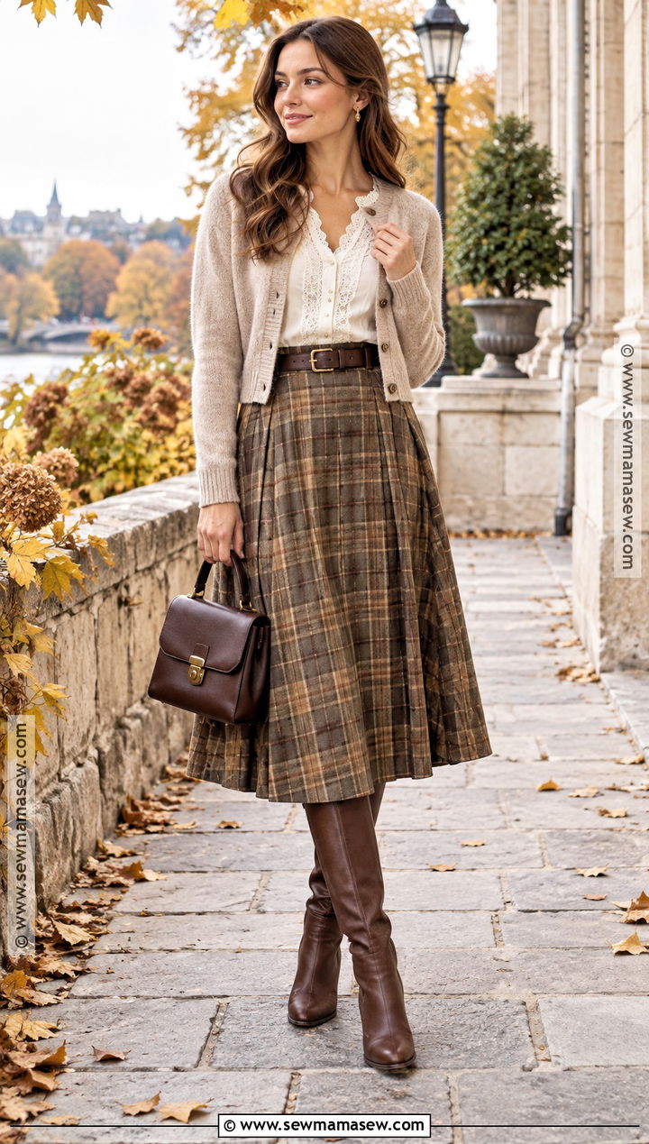Fall Shabby Chic Lace Top With Plaid Midi Skirt - 15 fall shabby chic outfits