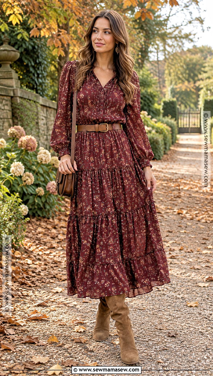 Fall Shabby Chic Prairie Dress With Suede Boots - 15 fall shabby chic outfits